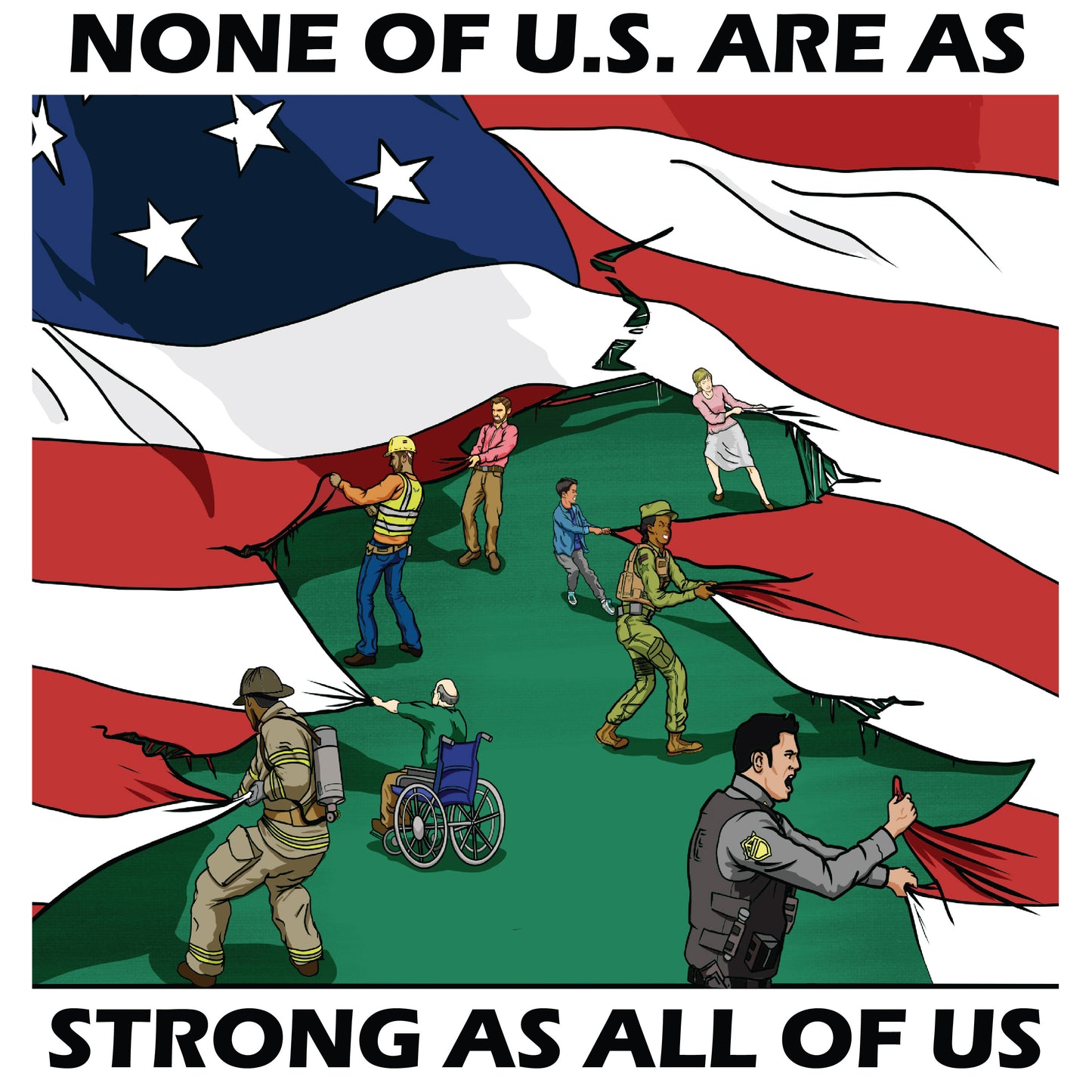 None Of US Is As Strong As All Of Us - Patriotic USA Flag Unisex Heavy Cotton Tee