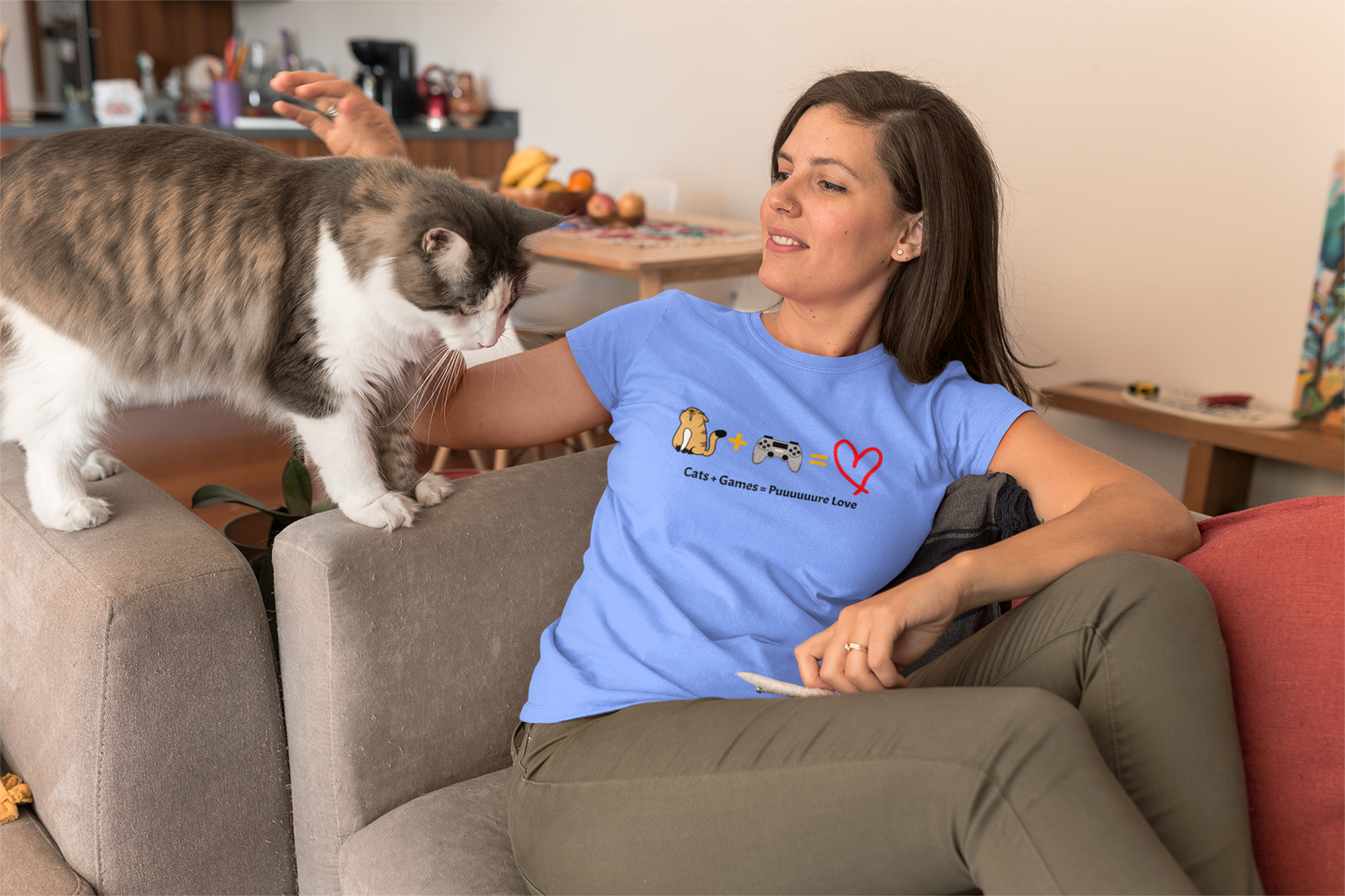 Cats + Games = Puuuuuuuure Love - Cute Cat Gamer Tee, Unisex Heavy Cotton T-Shirt, Cat Lover