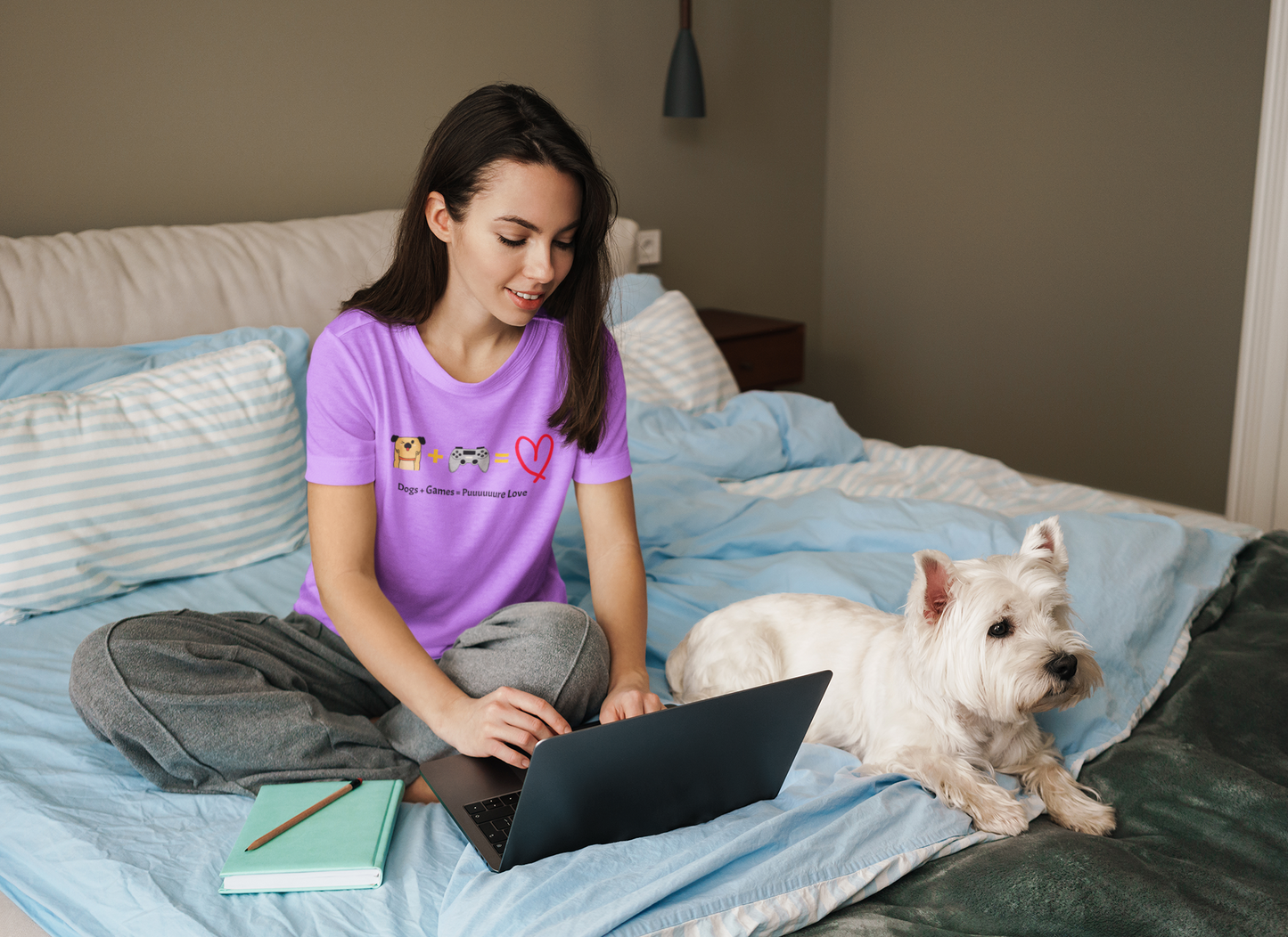 Dogs + Games = Puuuuuuuure Love - Dog Lover Gaming Tee | Unisex Heavy Cotton Shirt, Gamer Gift, Pet Lover Apparel