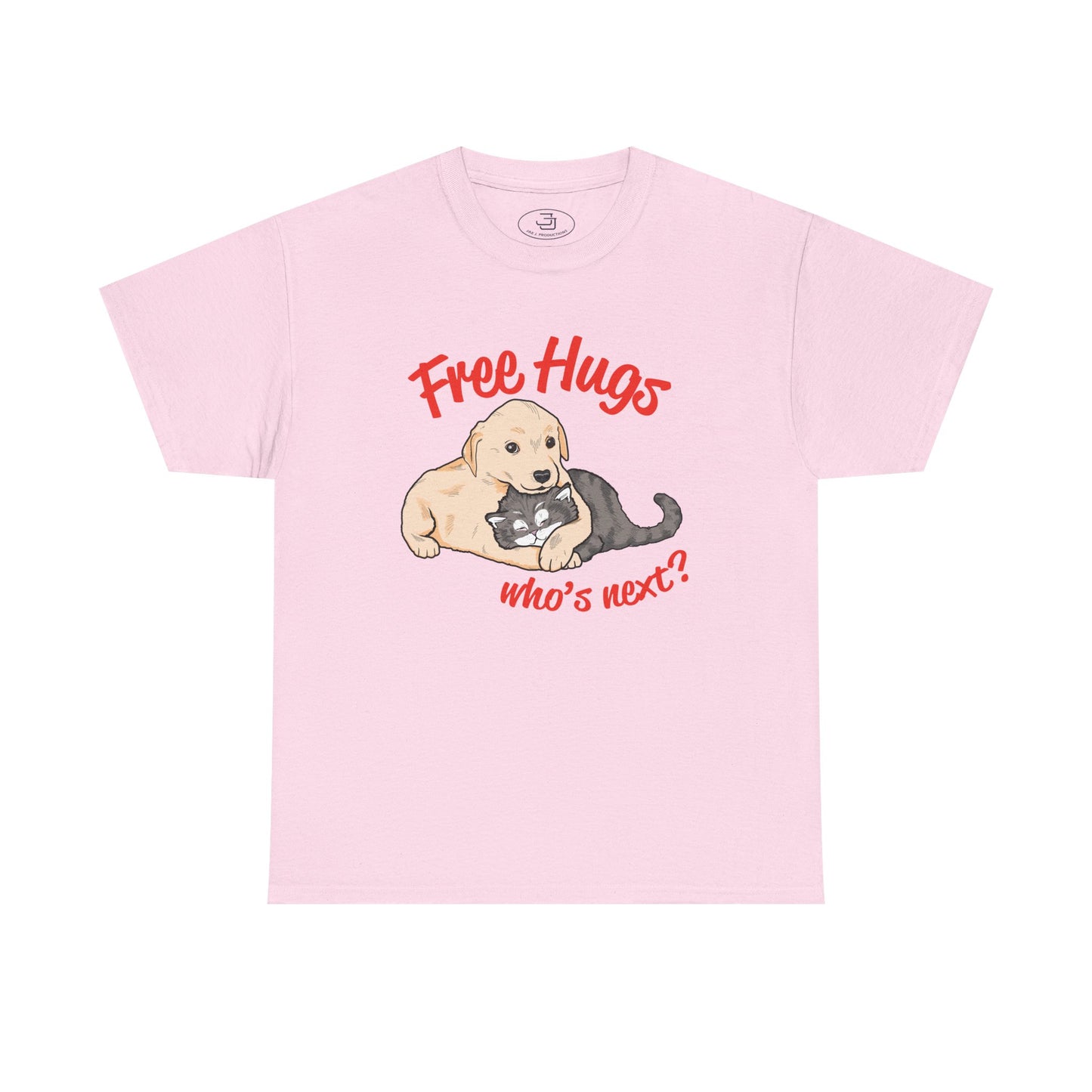Free Hugs Who's Next? — T-Shirt, "Free Hugs" Puppy and Kitten Cute Animal Tee