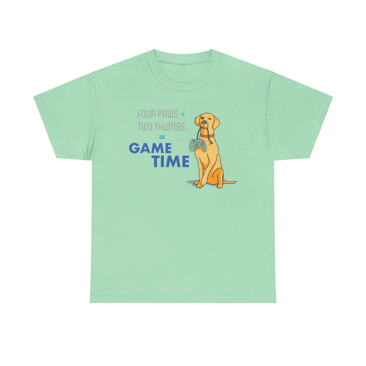 Four Paws + Two Thumbs = Game Time _ Unisex Heavy Cotton Tee