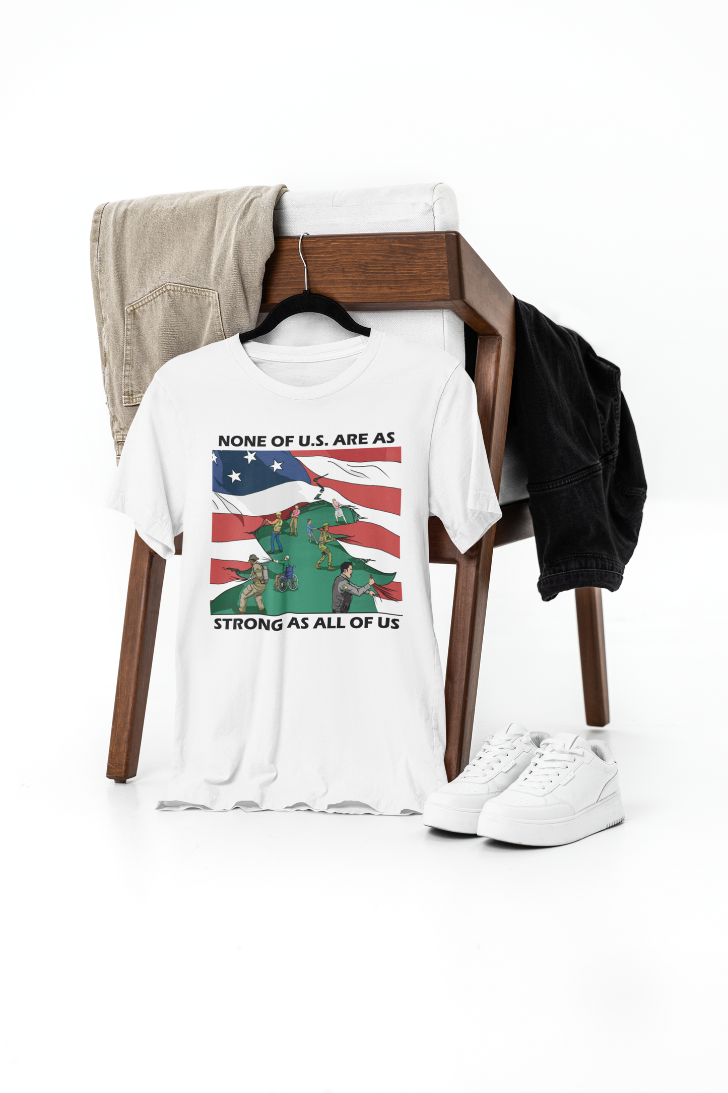 None Of US Is As Strong As All Of Us - Patriotic USA Flag Unisex Heavy Cotton Tee