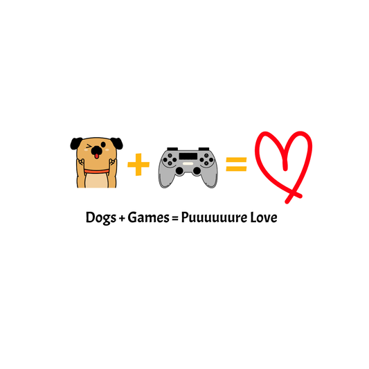 Dogs + Games = Puuuuuuuure Love - Dog Lover Gaming Tee | Unisex Heavy Cotton Shirt, Gamer Gift, Pet Lover Apparel