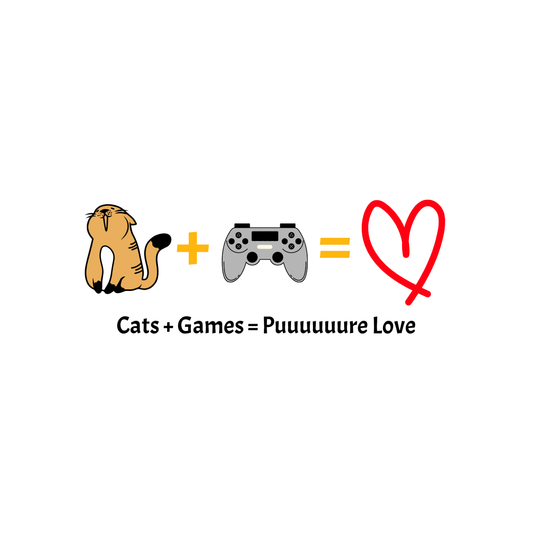 Cats + Games = Puuuuuuuure Love - Cute Cat Gamer Tee, Unisex Heavy Cotton T-Shirt, Cat Lover