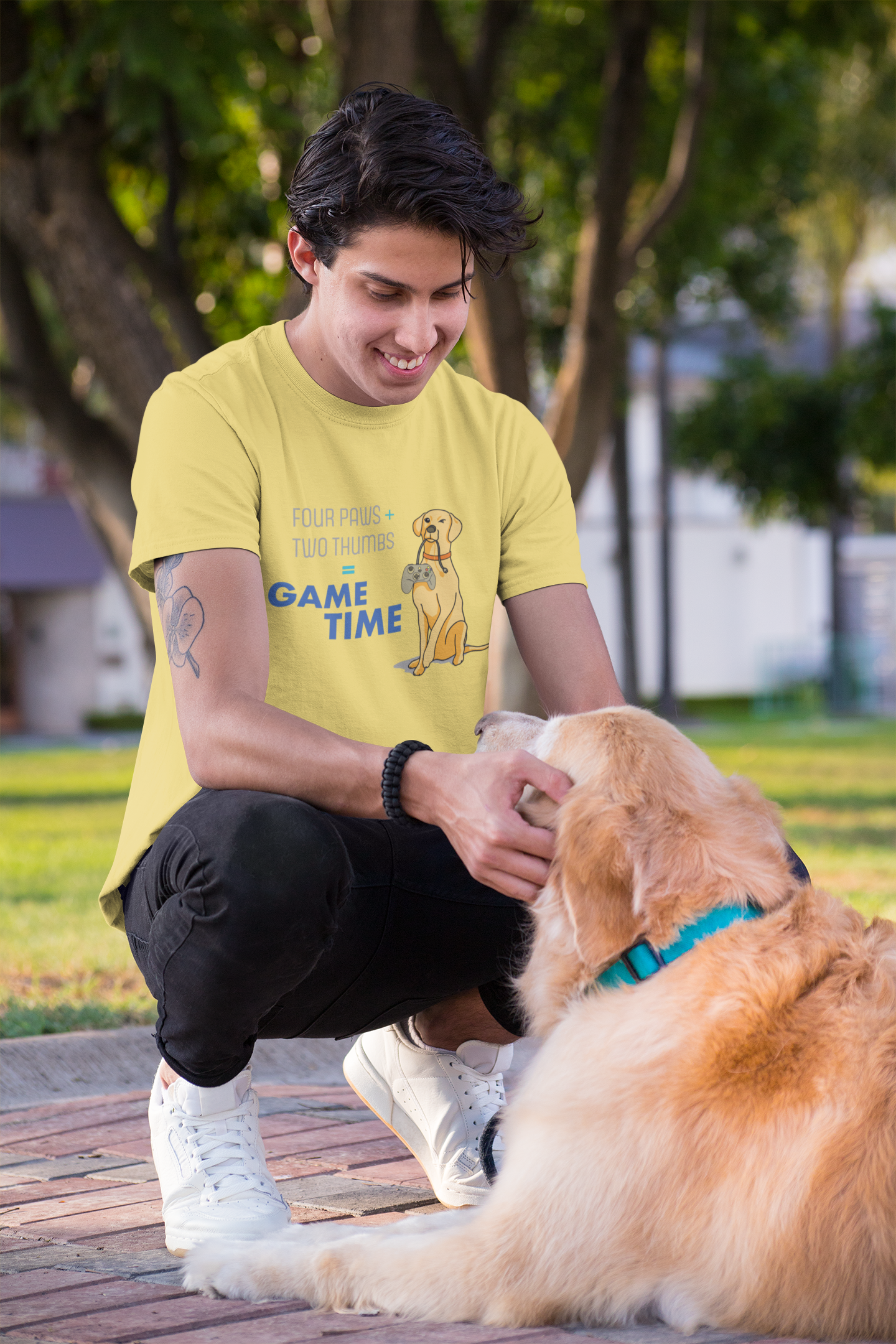 4 Paws + 2 Thumbs = Game Time - Unisex Heavy Cotton Shirt, Pet Lover Gift, Gamer Shirt