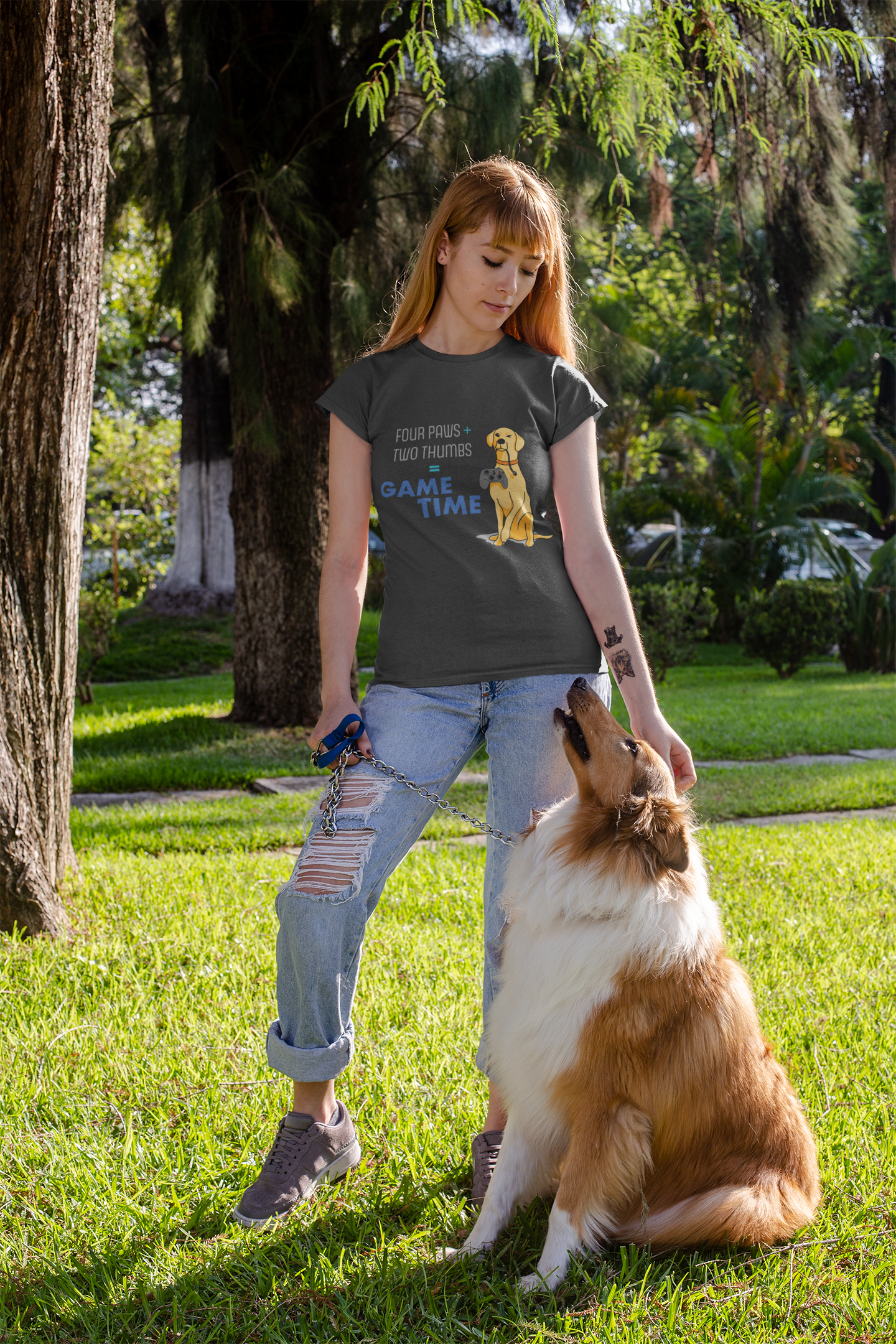4 Paws + 2 Thumbs = Game Time - Unisex Heavy Cotton Shirt, Pet Lover Gift, Gamer Shirt