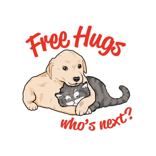 Free Hugs Who's Next?  — T-Shirt, "Free Hugs" Puppy and Kitten Cute Animal Tee